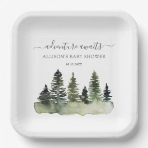 Adventure Awaits Woodland Baby Shower Paper Plate