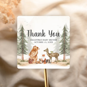 Adventure Awaits Woodland Baby Shower Square Sticker