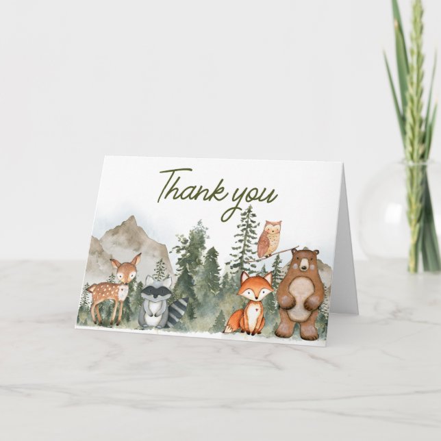 Adventure Awaits Woodland Baby Shower Thank You Card (Front)