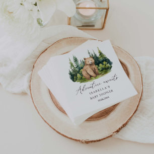 Adventure Awaits Woodland Bear Baby Shower Napkin