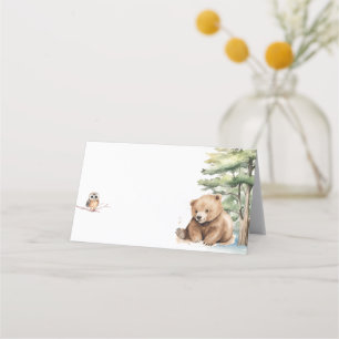Adventure Awaits Woodland Bear Baby Shower Place Card