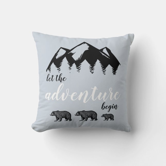 Adventure Awaits Woodland Bear Cushion (Front)