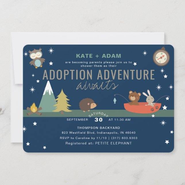 Adventure Awaits Woodland Boy Adoption Baby Shower Invitation (Front)