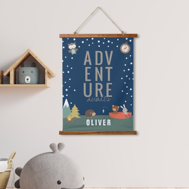 Adventure Awaits Woodland Boy Kids Wall Decor Hanging Tapestry (Creator Uploaded)