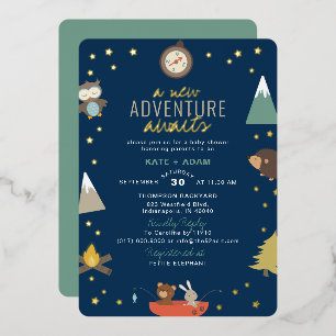 Adventure Awaits Woodland Boy Navy Baby Shower