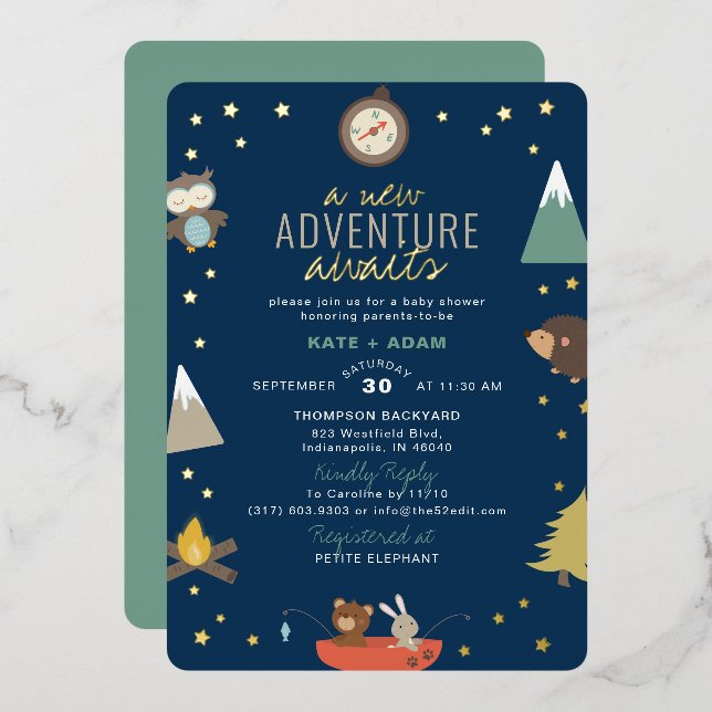 Adventure Awaits Woodland Boy Navy Baby Shower (Front/Back)