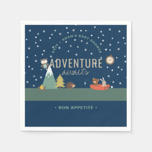 Adventure Awaits Woodland Boy Navy Baby Shower Napkin