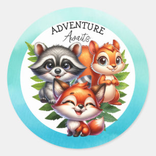 Adventure Awaits   Woodland Creatures Baby Shower Classic Round Sticker