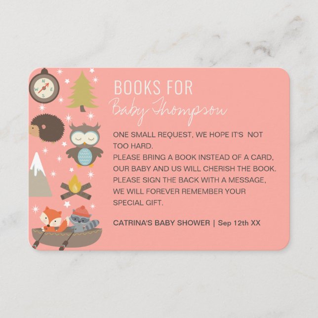 Adventure Awaits Woodland Girl Books Baby Request Enclosure Card (Front)