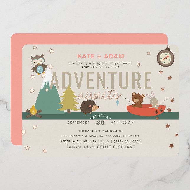 Adventure Awaits Woodland Girl Pink Baby Shower (Front/Back)