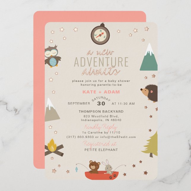 Adventure Awaits Woodland Girl Pink Baby Shower (Front/Back)