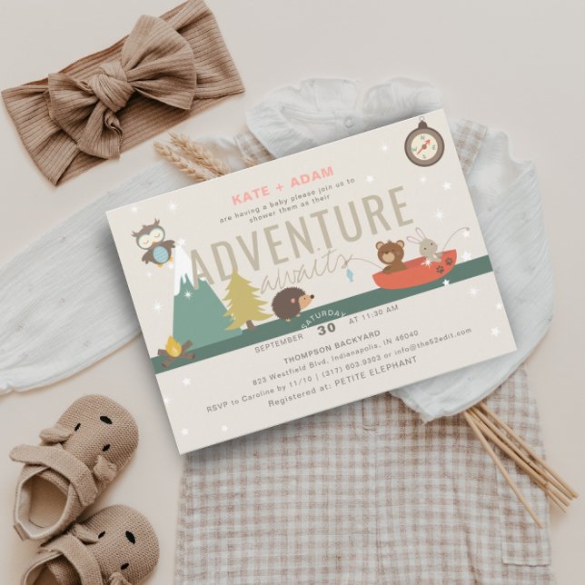 Adventure Awaits Woodland Girl Pink Baby Shower Invitation (Creator Uploaded)