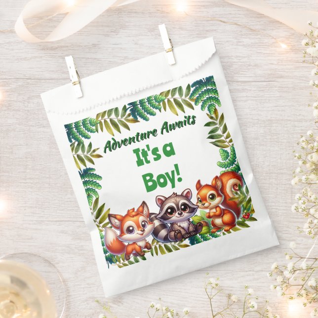 Adventure Awaits Woodland It's a Boy Baby Shower Favour Bags (Clipped)