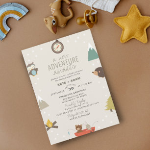 Adventure Awaits Woodland Neutra Taupe Baby Shower Invitation