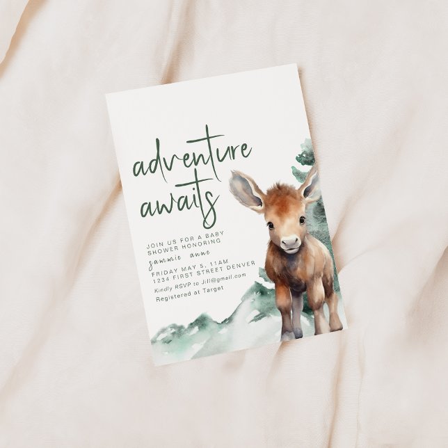 Adventure Awaits Woodland Theme Baby Shower Invitation (Creator Uploaded)