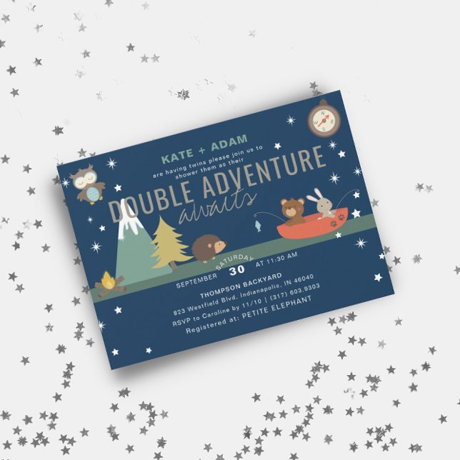 Adventure Awaits Woodland Twin Boys Baby Shower Invitation (Creator Uploaded)