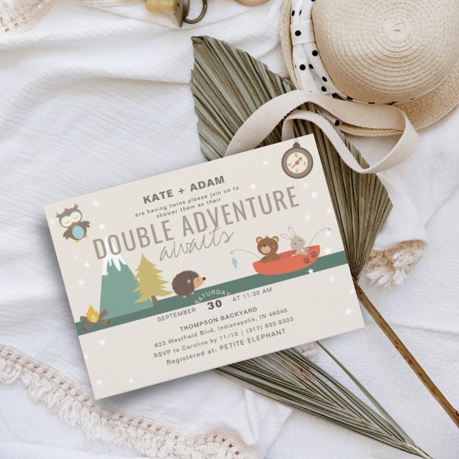 Adventure Awaits Woodland Twin Neutral Baby Shower Invitation (Creator Uploaded)