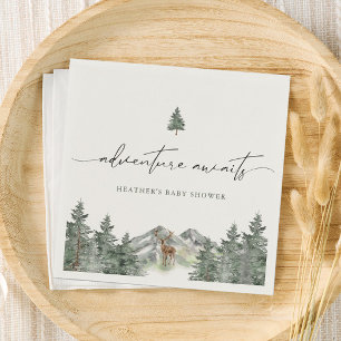 Adventure Awaits Woodland Winter Boy Baby Shower Napkin