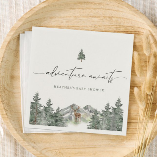 Adventure Awaits Woodland Winter Boy Baby Shower Napkin (Creator Uploaded)