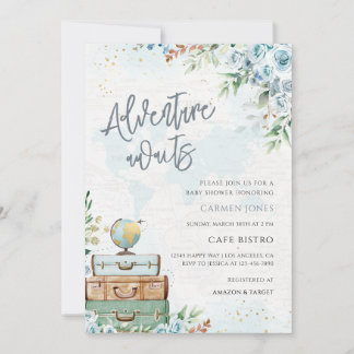 Adventure Awaits World Map Baby Shower Invitation