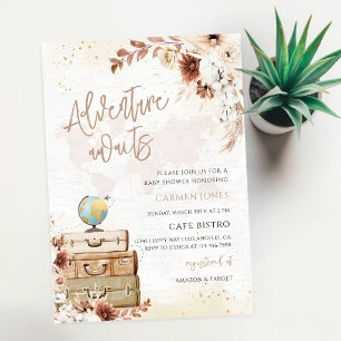 Adventure Awaits World Map Baby Shower Invitation