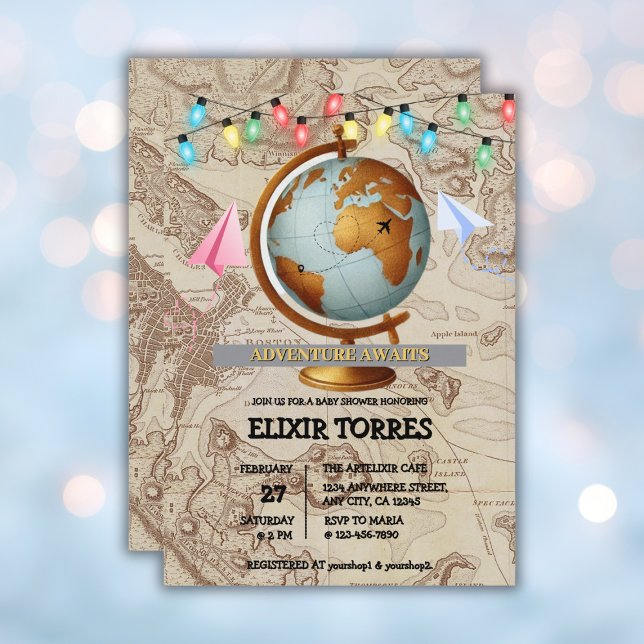 Adventure Awaits World Map Baby Shower Invitation (Creator Uploaded)