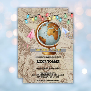 Adventure Awaits World Map Baby Shower Invitation