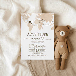 Adventure Awaits World Map Baby Shower Invite