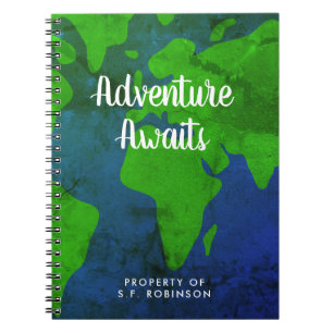 Adventure Awaits world map custom journal notebook