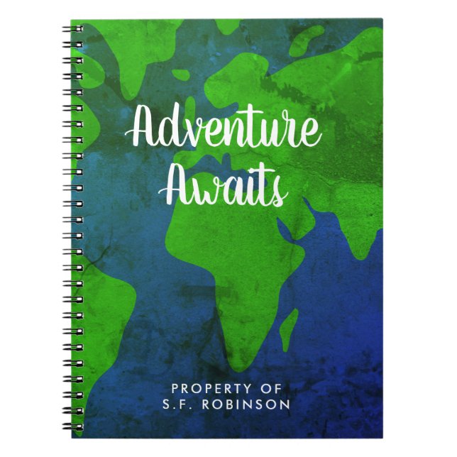 Adventure Awaits world map custom journal notebook (Front)