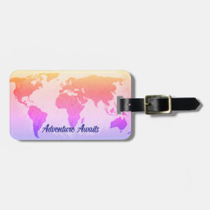 Adventure Awaits World Map Gift Favour Pink Blue  Luggage Tag