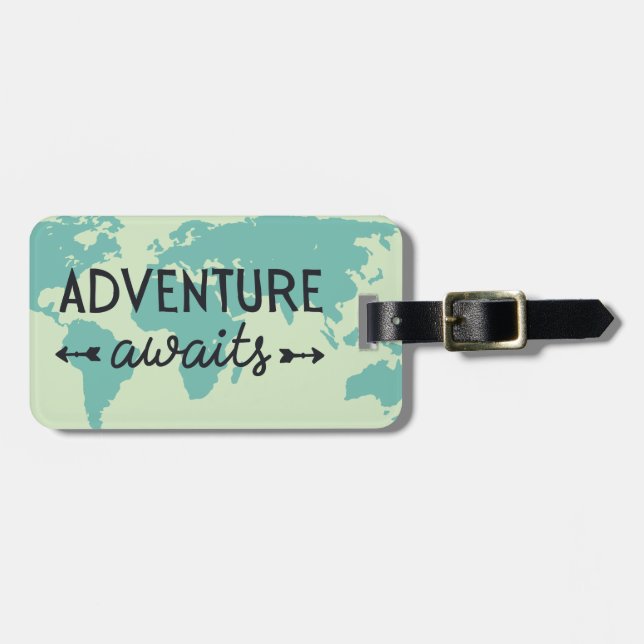 Adventure Awaits World Map Luggage Tag (Front Horizontal)