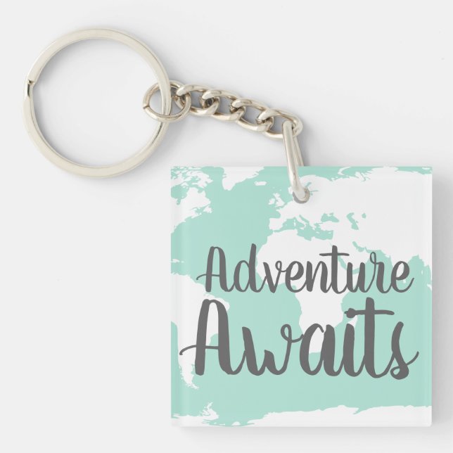 Adventure Awaits World Map & Mint Key Ring (Front)