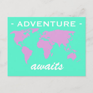 Adventure Awaits World Map Postcard