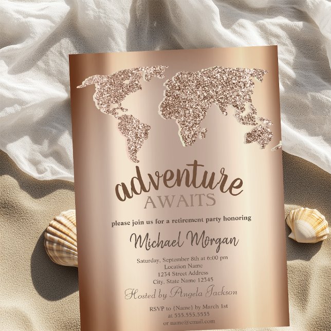 Adventure Awaits World Map Retirement  Invitation (Creator Uploaded)