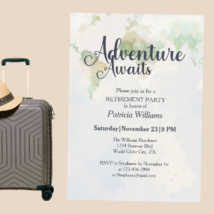 Adventure Awaits World Map Retirement Party  Invitation