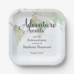Adventure Awaits World Map Retirement Party Paper Plate