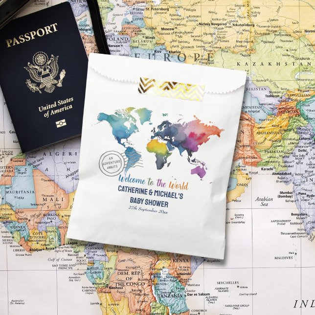 Adventure Awaits World Map Travel Baby Shower  Favour Bags (Creator Uploaded)