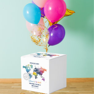 Adventure Awaits World Map Travel Baby Shower  Favour Box