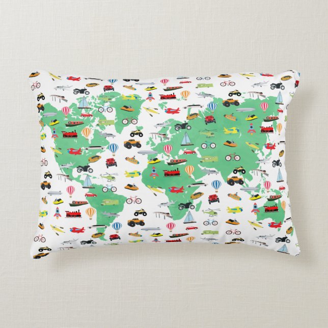 Adventure Awaits World Map Vehicles Decorative Cushion (Front)