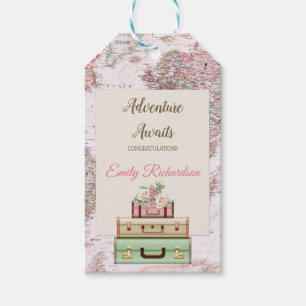 Adventure Awaits World Travel Map Feminine Gift Tags