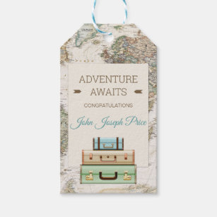 Adventure Awaits World Travel Map Modern Gift Tags
