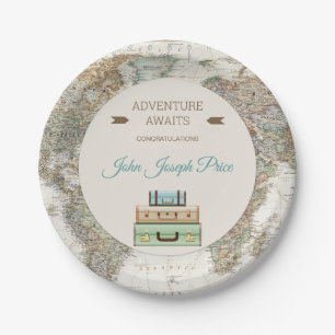 Adventure Awaits World Travel Map Modern Paper Plate