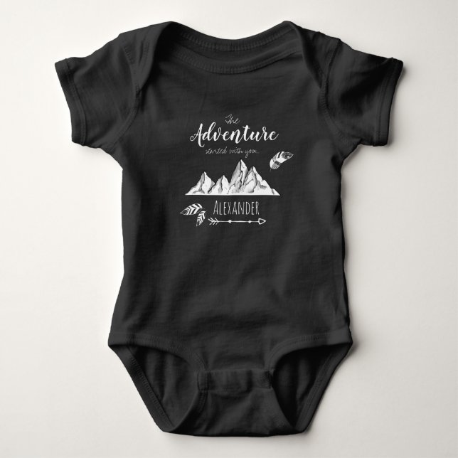 Adventure awaits you customisable name baby bodysuit (Front)