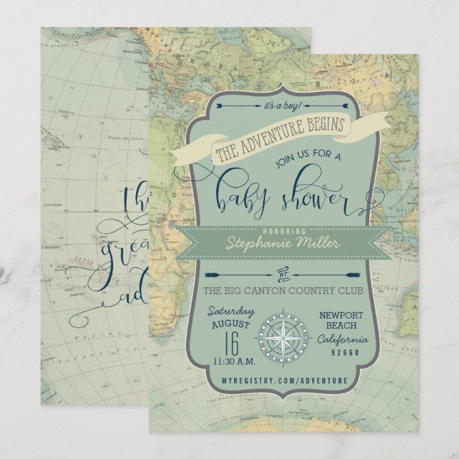 Adventure Baby Boy Shower Invitations (Front/Back)