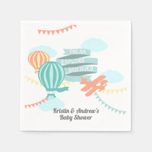 Adventure Baby Shower Aeroplane and Balloon Napkin