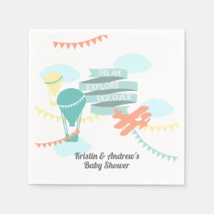 Adventure Baby Shower Aeroplane and Balloon Napkin