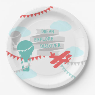 Adventure Baby Shower Aeroplane and Balloon Paper Plate