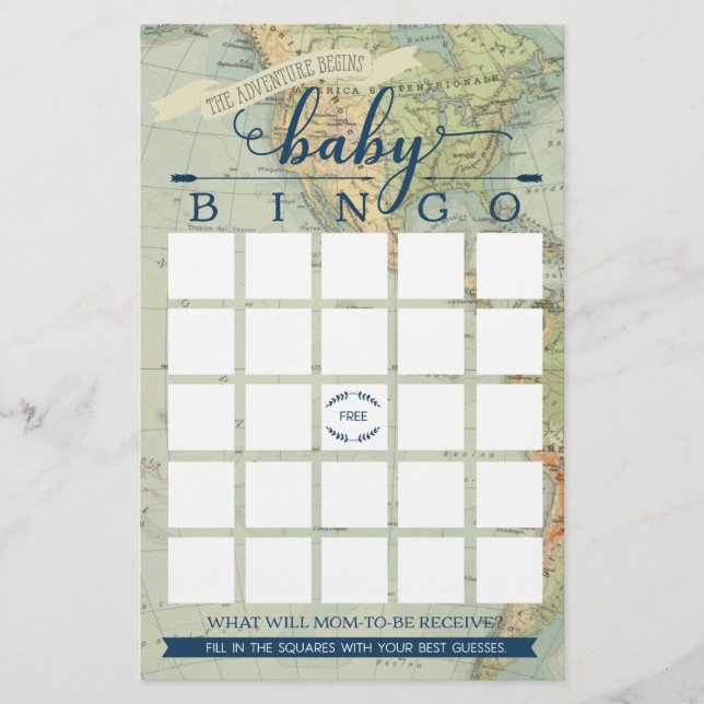 Adventure Baby Shower Bingo Game (Front)