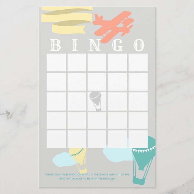 Adventure Baby Shower Bingo Stationery (Front)